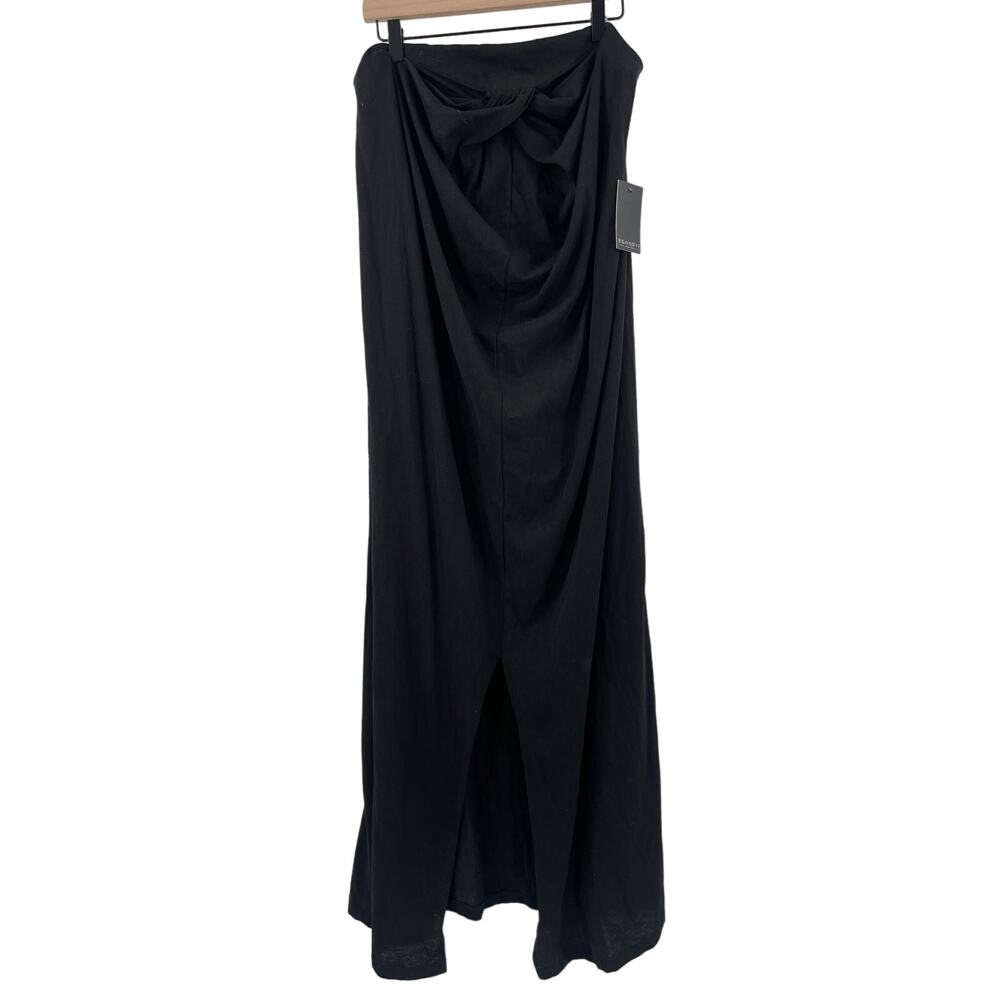 ELOQUII Maxi Dress Size 14 Black Strapless Cotton Blend Twist Slit Casual NWT